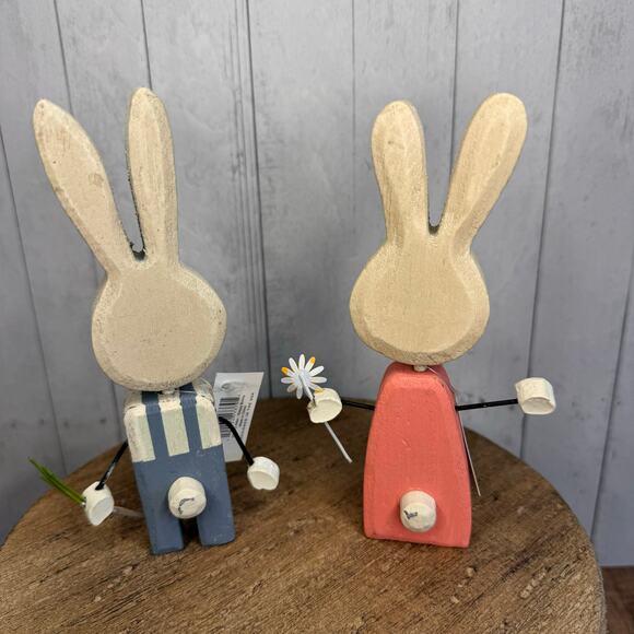 Bunny Set Wood Bunny Home Decor Easter Gift Set of 2 - Picture 7 of 7